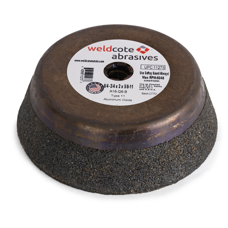 WELDCOTE Resin Cup Wheel 6/4-3/4 X 2 X 5/8-11 A16-Q6-B Steel Back T11 1 Pack 11273